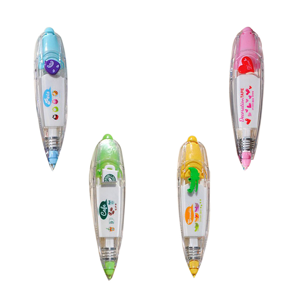 4 Pcs Decorative Correction Tape Cute Push-style Scrapbooking Album Heart Crocodile Coffee Cup Tumbler Pattern Correction Tape
