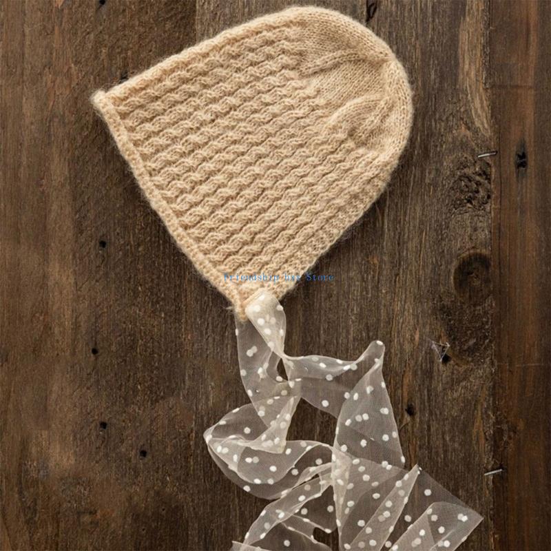 F1CB Newborn Mohair Bear Bonnet Knit Cap Newborn Mohair Photography Caps Props Gift
