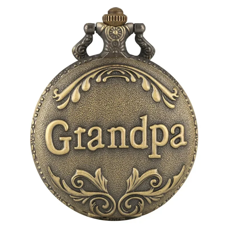 Vintage Style Engraved Grandpa Words Men's Pocket Watch Analog Quartz Movement Arabic Number Display Gift To Grand Father