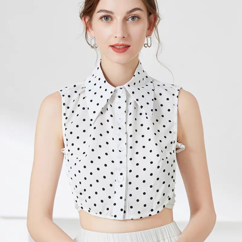 White Fake Collar Shirt Women Shawl Detachable Shirt Collar Polka Dots Shirt Detachable Collor Woman Removable Tie Accessories