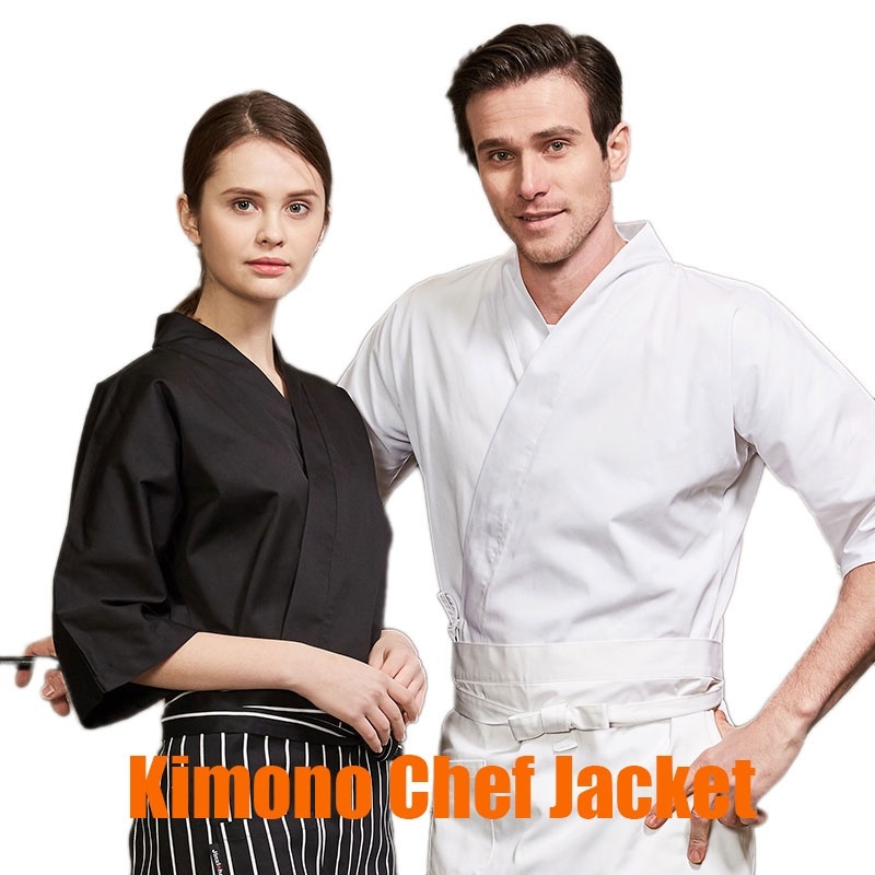 Chef Restaurant Jacket Men Women Japanese Cook Coat 3/4 Sleeve Kimono Kitchen Sushi Work Wear Waiter Uniform
