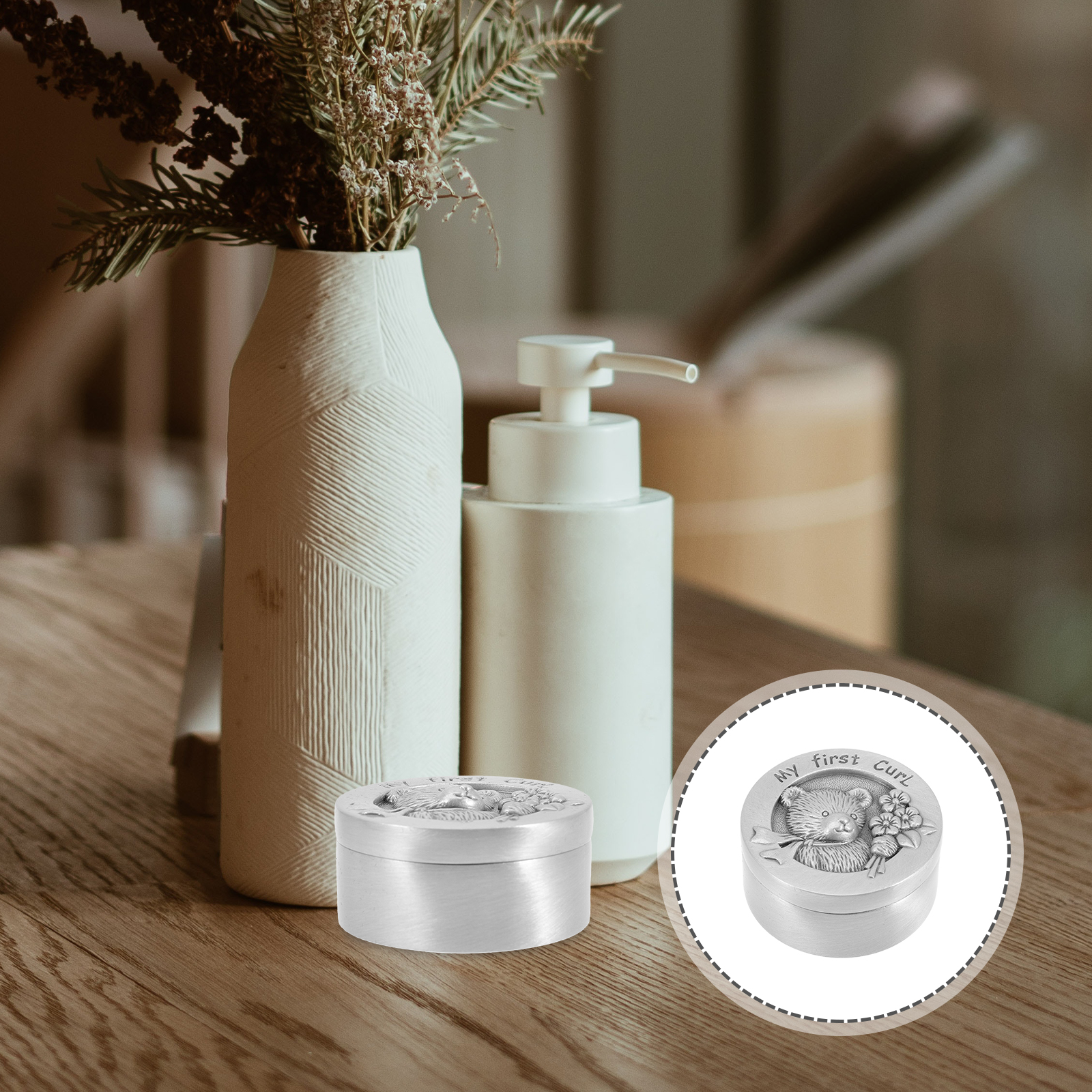 Baby Fetal Hair Keepsake Box Stainless Steel Infant Box Baby Hair Storage Cute Cartoon Round Shape Durable Metal Memory Gifts