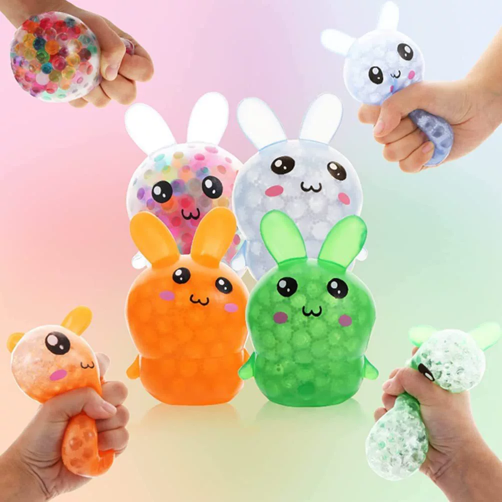 Cute Soft Easter Stress Relief Squishy Rabbit Toy with Water Bead Inside Safe for Kid Adult Squeeze Stretchy Sensory Fidget Ball