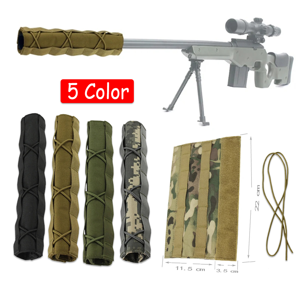 Tactical Hunting 22cm Silencer Suppressor Cover Nylon Shooting Muffler Protective Case Shield Sleeve Gun Rifle Pouch Holster