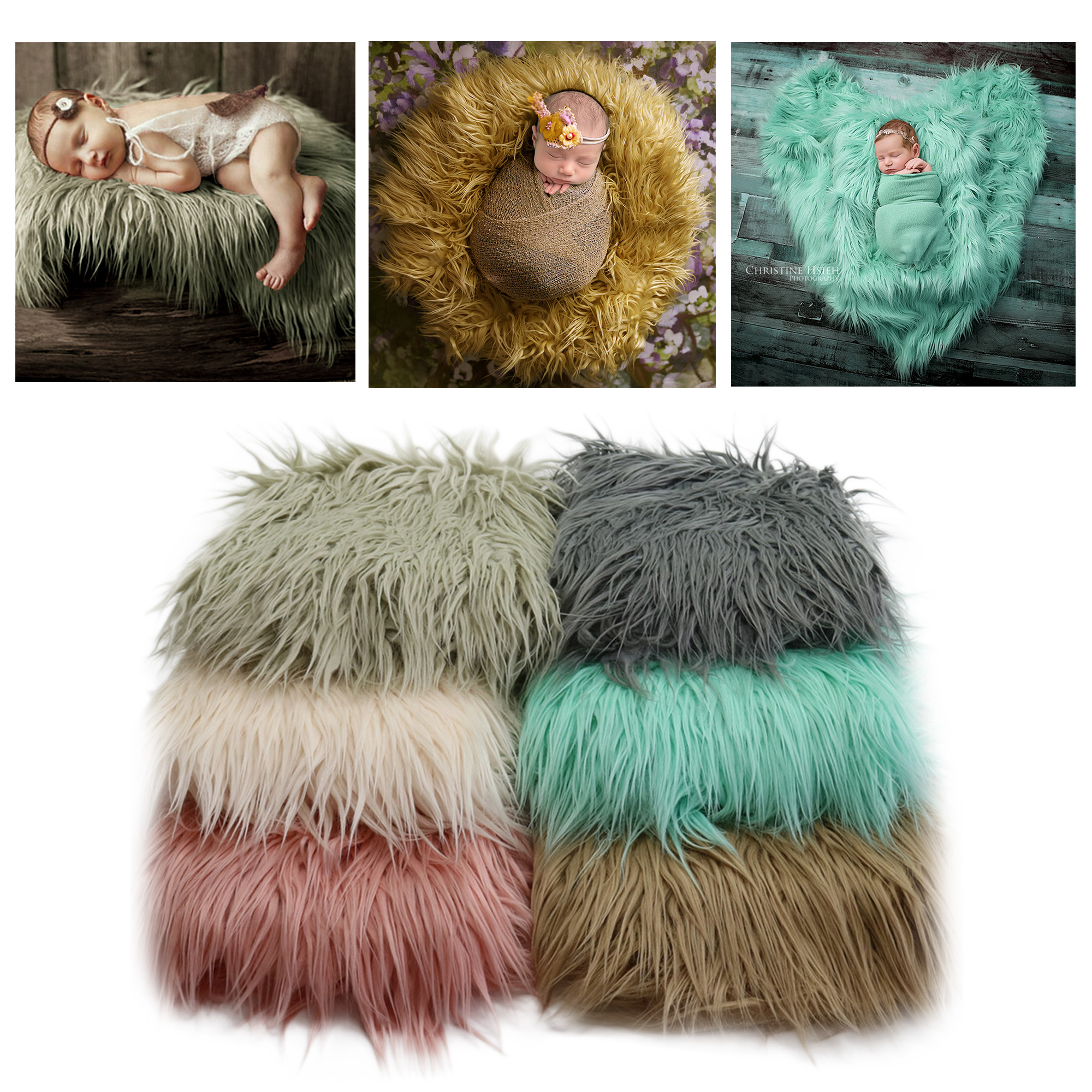 Don&amp;Judy 2023 Newborn Backdrop Faux Fur Flokati Rug Blanket Shoot Studio Accessories for Baby Photography Props Basket Stuffer