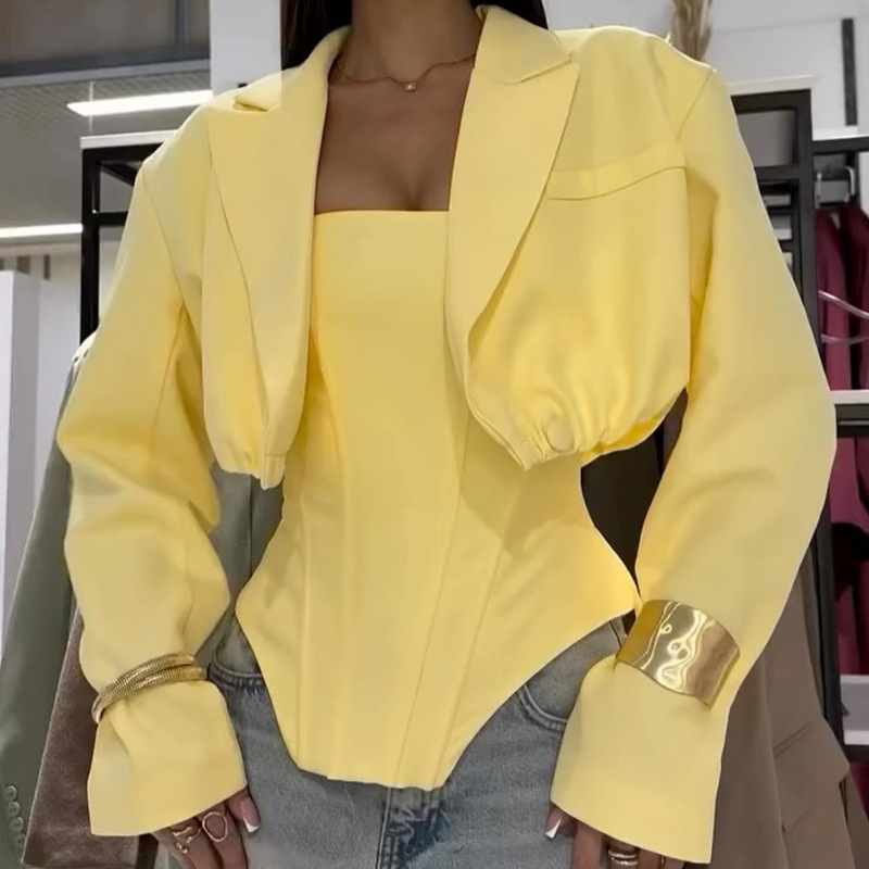 European and American women&#039;s clothing 2025 autumn new fashion short style small suit jacket irregular vest two-piece set