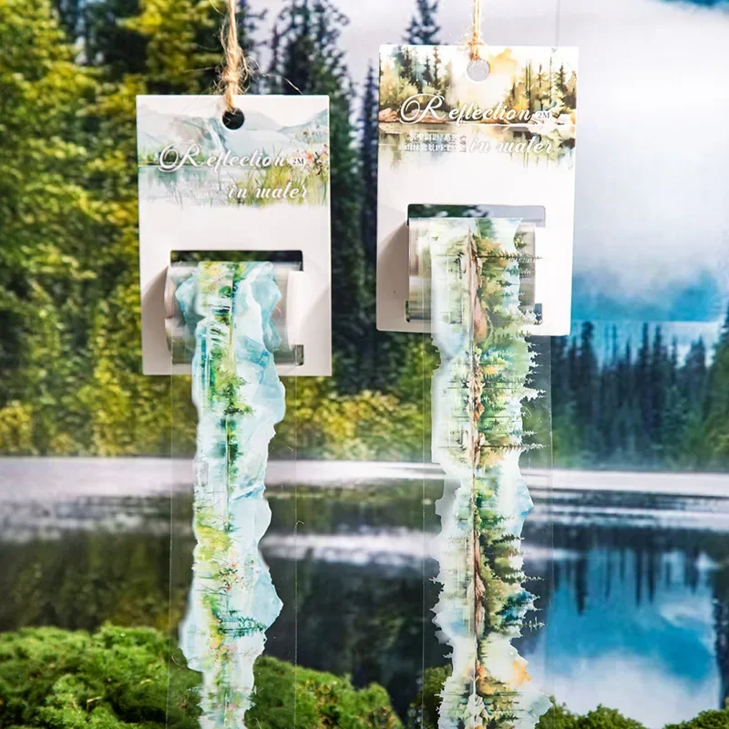 1Roll Mountain Forest Landscaping Tape Reflection in the water PET stickers for collage materials Adhesives Scrapbook 50mm*2m
