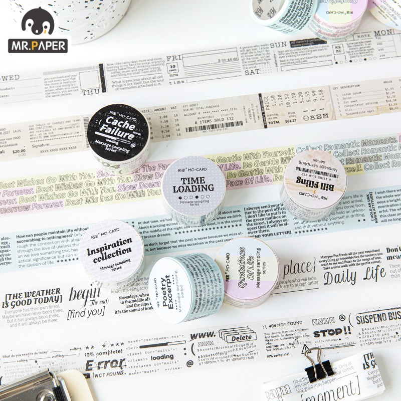 Mr. Paper 6 Style Versatile Text Washi Tape Basic Handbook Material DIY Circular Sticker Cute Stationary Supplies