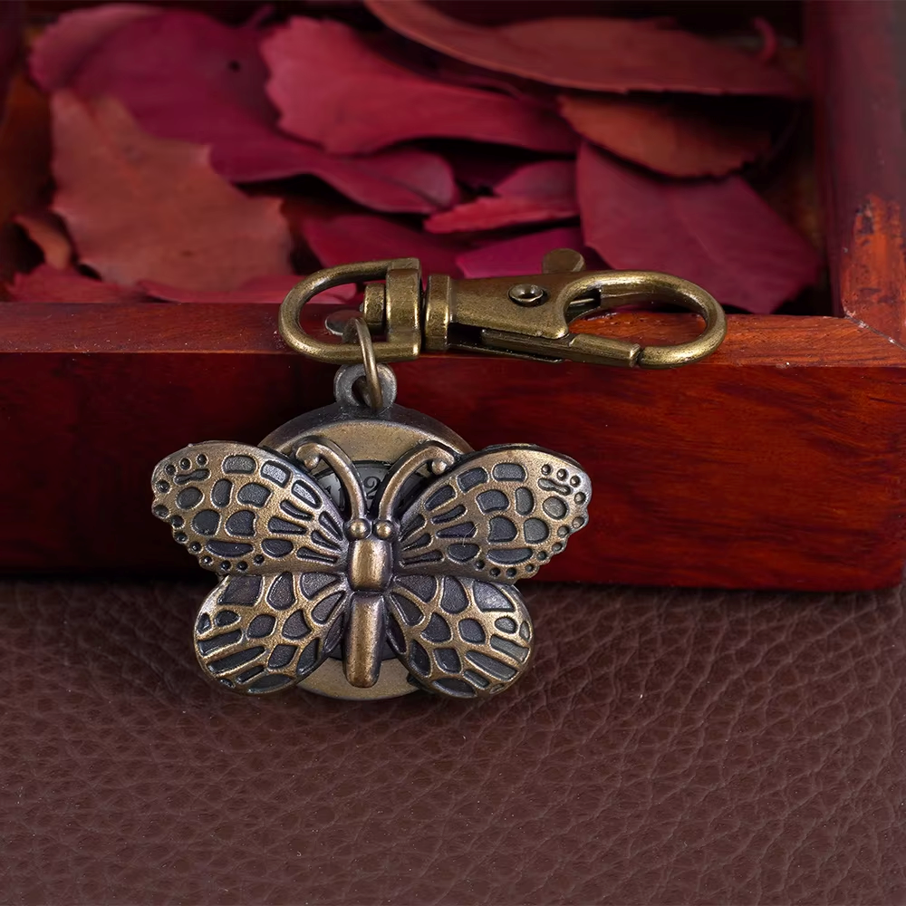 Quartz watch Bronze carved trumpet butterfly quartz pocket watch nostalgic key chain Quartz wall watch