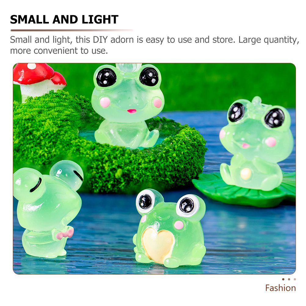 6pcs Frog Figurines Mini Resin Home Decor Glow in Dark Cartoon Desk Statue Squeeze Toys Gifts Frog