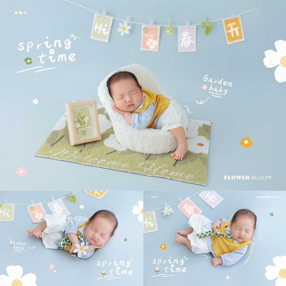 Spring Outing Theme Newborn Photography Prop Set Baby Yellow Vest Shirt+White Shorts Studio Spring Photo Shoot Decoration Props