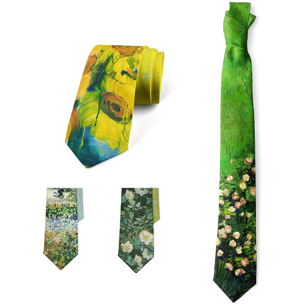 Classic oil painting 3D printed tie adult narrow polyester shirt accessories art retro Van Gogh oil painting tie party gift