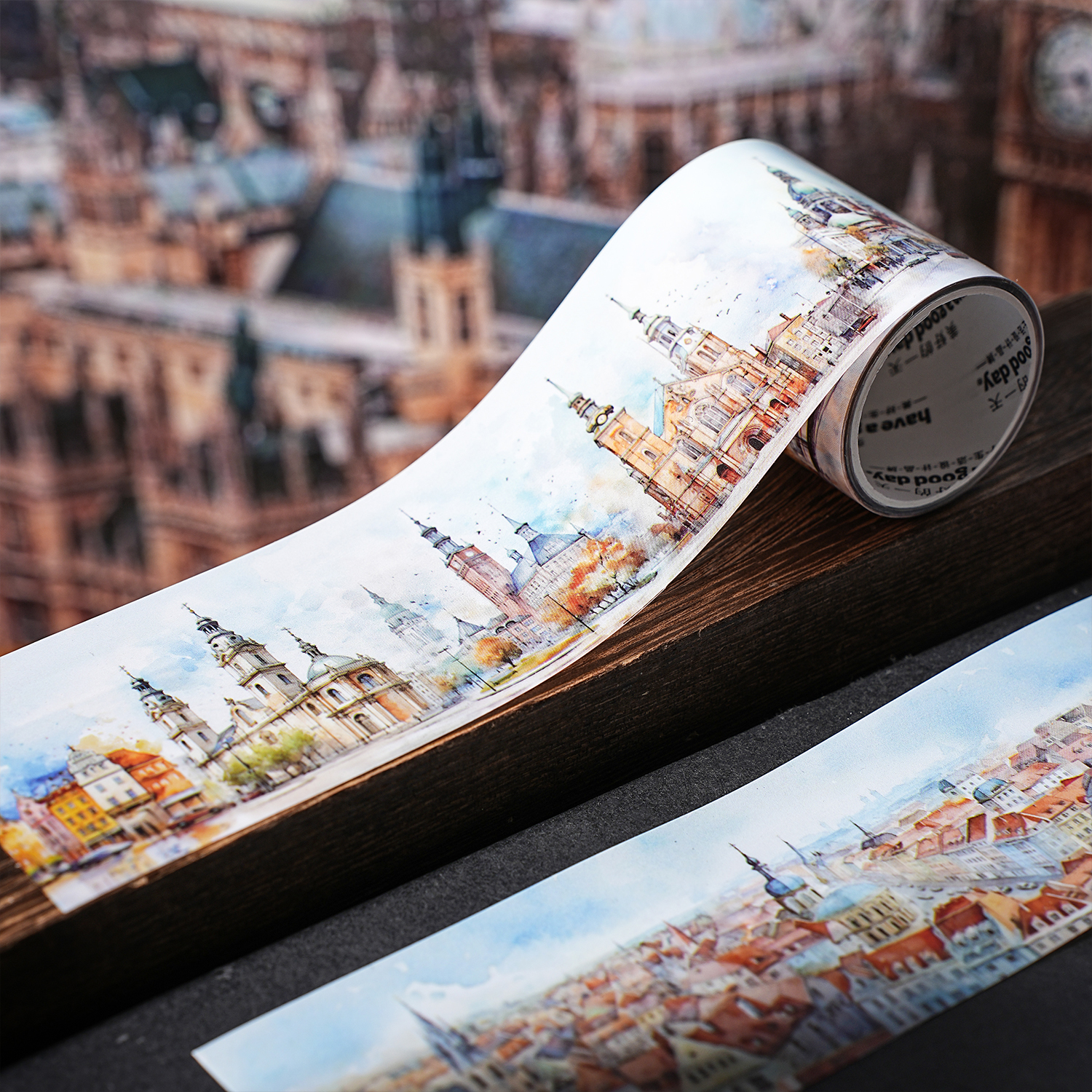 50mm*200cm Scenery Along The Way Series Vintage Castle Landscape PET Tape Creative DIY Journal Material Collage Stationery