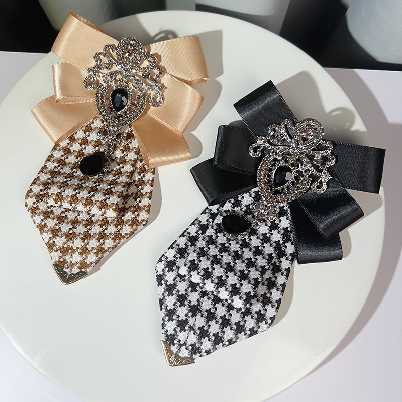 Men&#039;s Bow Ties Black Houndstooth Ribbon Rhinestone Pins High-end British-French Style Wedding Accessories Business Collar Flower