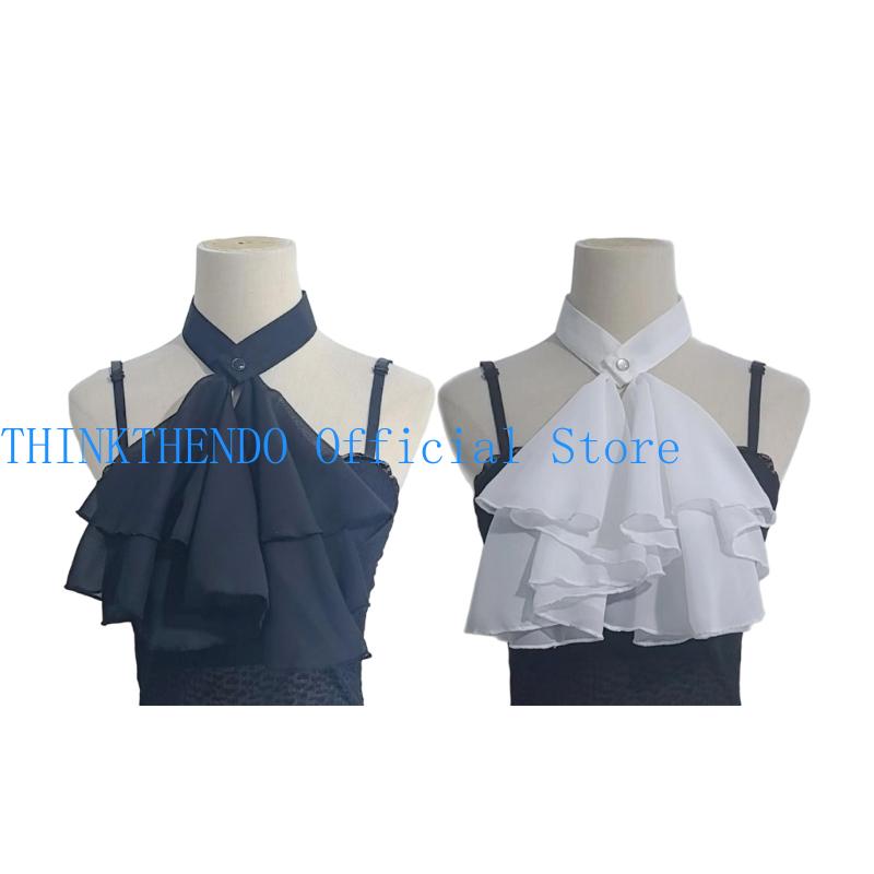 39BB Elegant Edwardian Faux Collar Ruffle Neckpiece Jabot Necktie For Themed Event