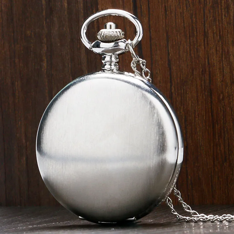 Silver Alloy Case Full Hunter Design Clock Arabic Numeral Display Quartz Pocket Watch for Men Women with Necklace Pendant Chain