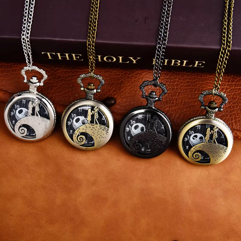 Ghost head literal wave tao lovers pocket watch large quartz watch quartz pocket watch black necklace hang watch