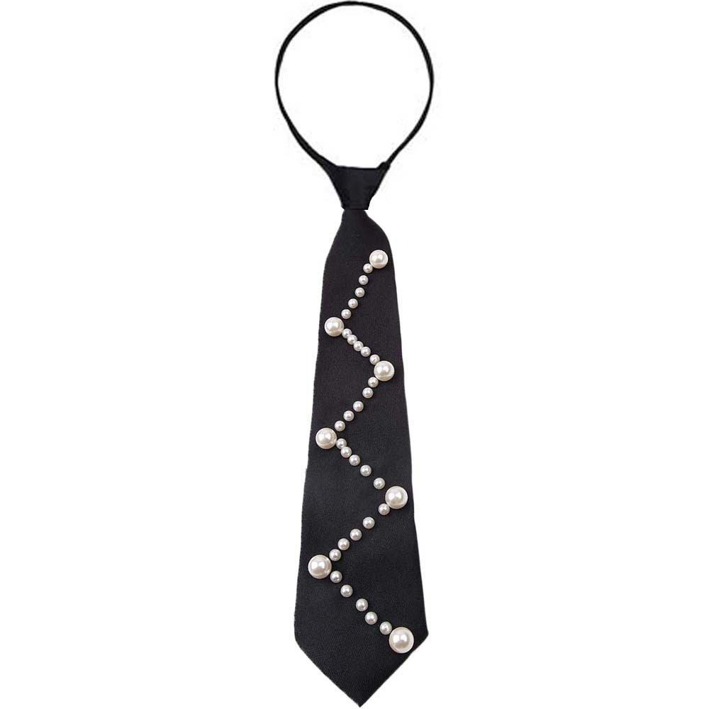 Korean Style Pearls Tie Black Choker Hand-beaded Long Necktie Tassels Academic Style Decoration Shirt Tie Performance