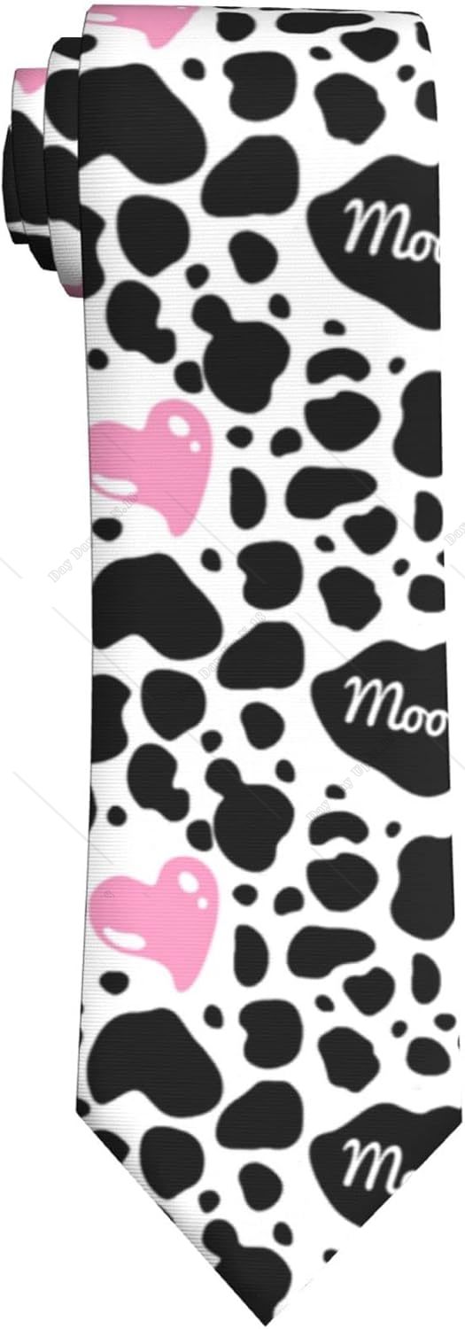 Milk Cow Prinyt Heart Mens Novelty Necktie Ties Funny Neckties Fashion Neck Ties Farm Animal Design Ties One Size