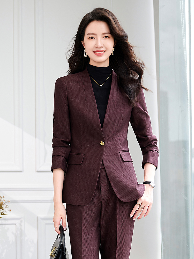 Solid Two Piece Sets Women Outifits 2024 Office Ladies Casual V Neck Single Button Blazer Office Lady Pencil Pant Suits