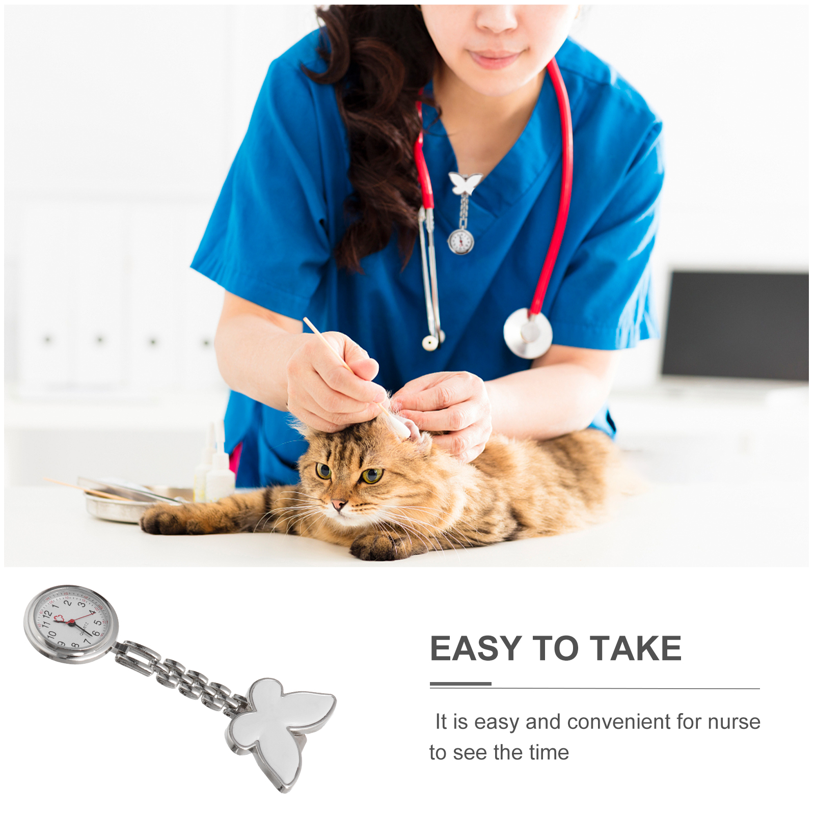 Butterfly Nurse Watch Women Alloy Pocket Watches Fashion Nurses Ladies Hanging Doctor Timepiece Gifts Female Pocket Watch