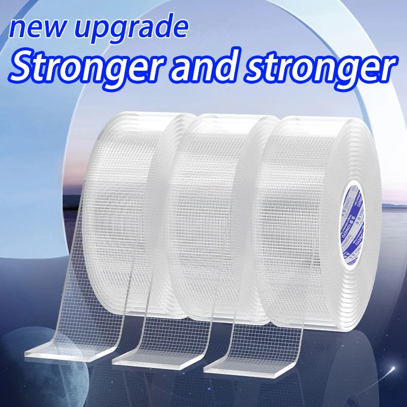 Nano Mesh Double Sided Adhesive Tape, 1mm Thick Upgraded Version with Grid, Multipurpose Waterproof Transparent No-Trace Tape