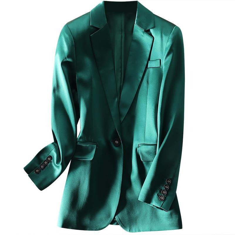 Spring Foreign Style Stunning Professional Temperament High-end Acetic Acid Satin One-button Slim and Thin Blazer Women Pretty