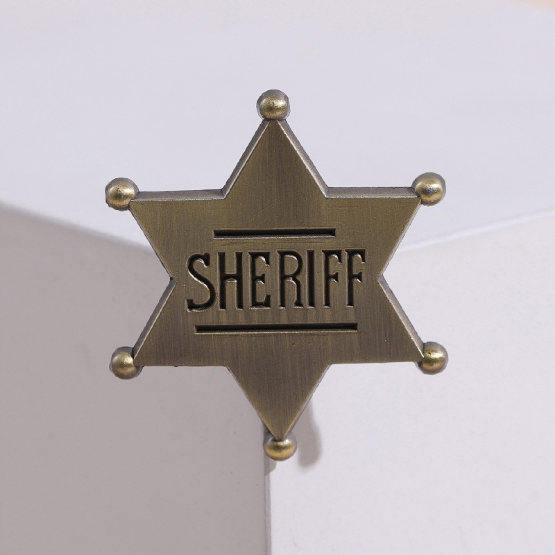 Honor Hexagonal Star Badge European American Pins Medal Brooch Western Cowboy Cap Emblem Werewolf Card Alloy Accessory