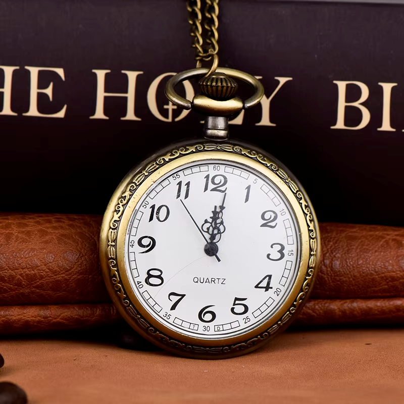 Digital scale quartz watch large bronze single case pocket watch with fine chain pocket watch alloy pocket watch