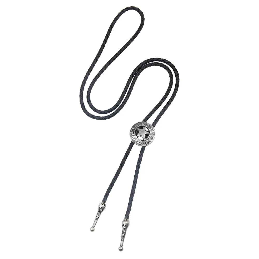 Punk Denim Vintage Necklace Shirt Tie Personality Bolo Tie Five-pointed Star Activity Buckle Cowhide Bowtie  Men Gift  Necktie