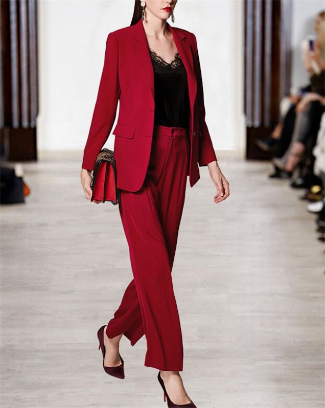 Red Women Suits Ladies Pant Suits Jacket+Pants Women Business Suits Blazer Formal Office Uniform Style Female Trouser PantSuit