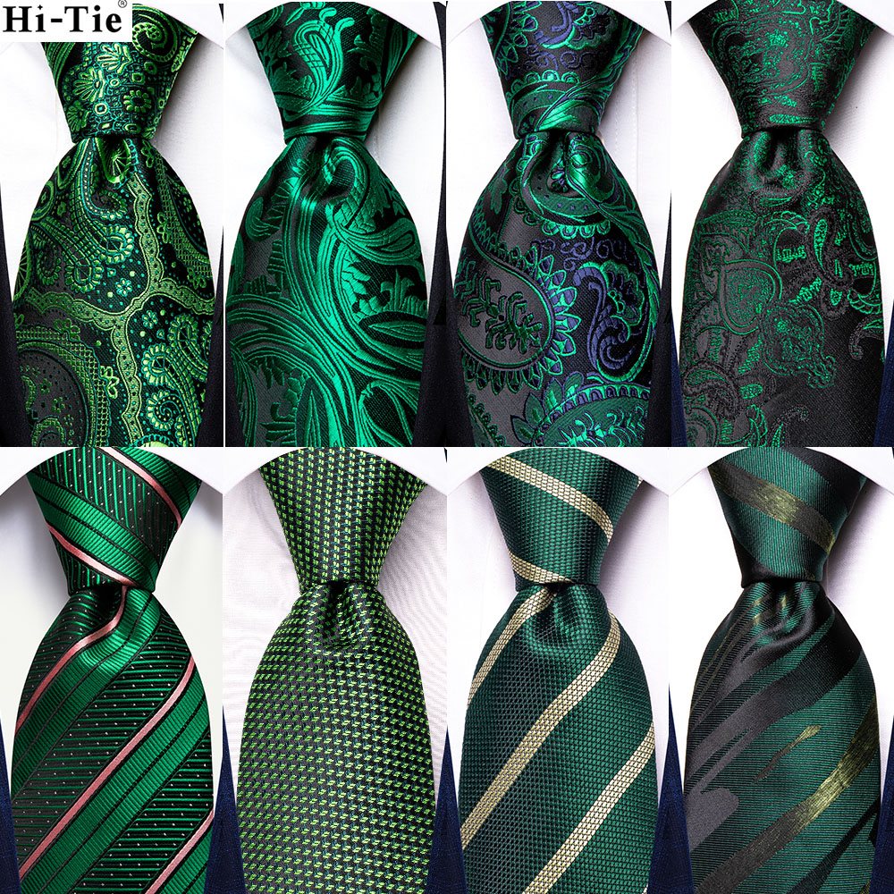Paisley Striped Green Silk Tie For Men Handky Cufflink Gift Men Necktie Fashion Business Party Wedding Dropshiping Hi-Tie Design