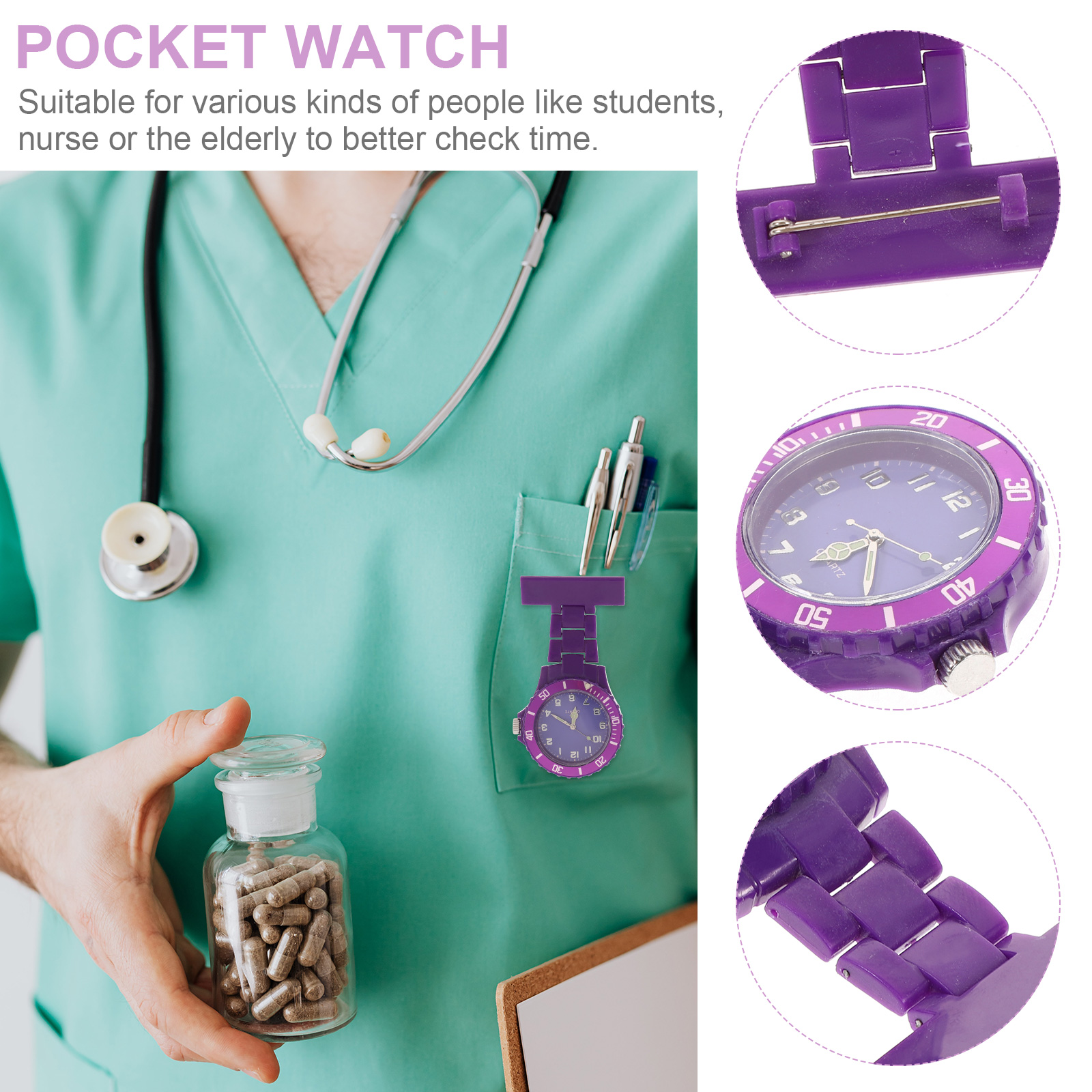 Chest Watch Brooch Fob Watches for Women Nurse Medical Clip-on Pin Pocket Watch Bright Color Durable Long Term Use Gift
