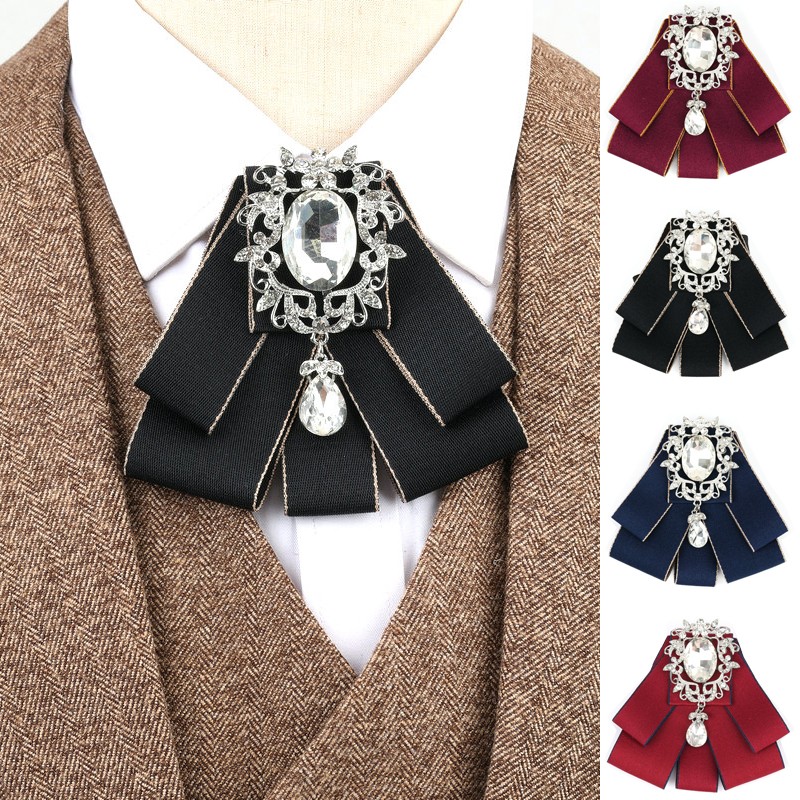Man New Retro Rhinestone Luxury Ribbon Bow Tie For Women&#039;s White Shirt Collar Business Office Pattern Worker Neckties Butterfly