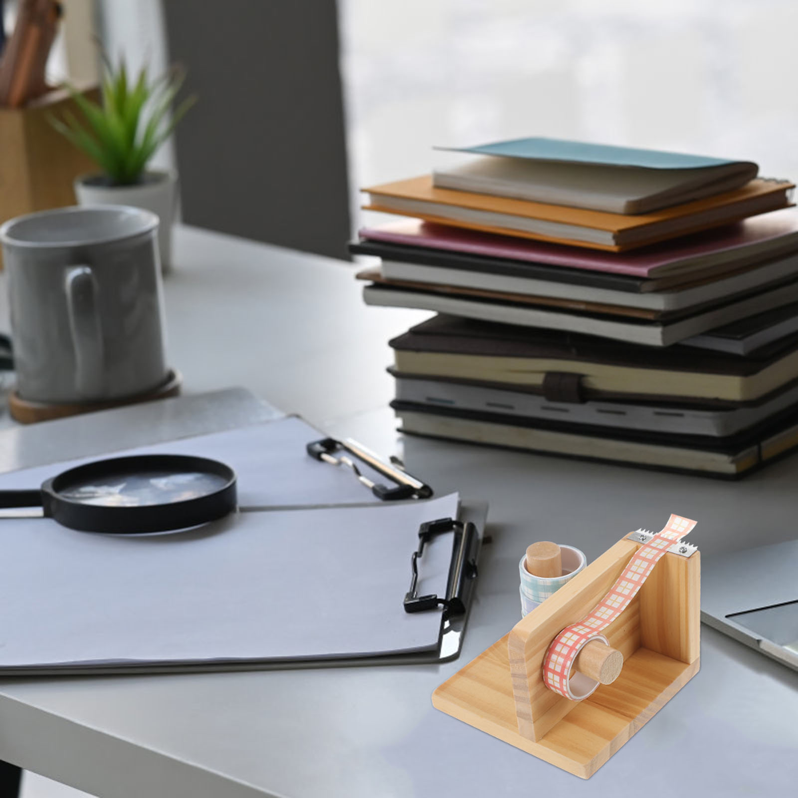 Wooden Tape Dispenser Multifunctional Sticker Holder Desk Organizer Extra Tape Rack Lightweight Compact Size