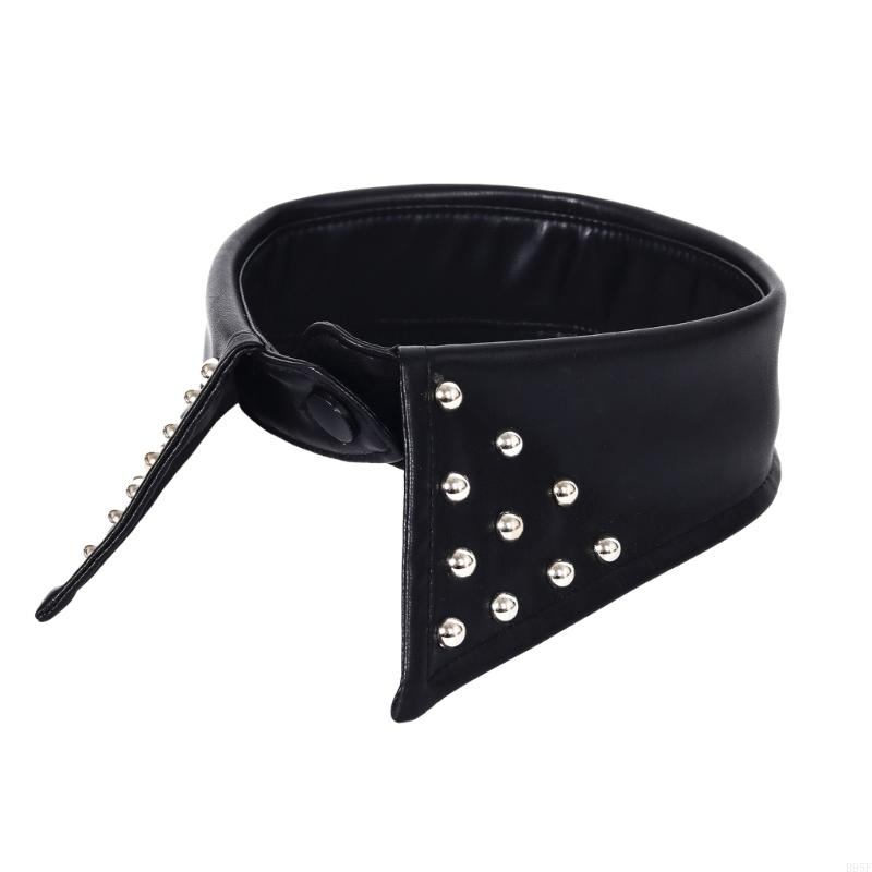 B95F Gothic Punk Attires PU Neckpiece Metal Studded Faux Collar For Alternative
