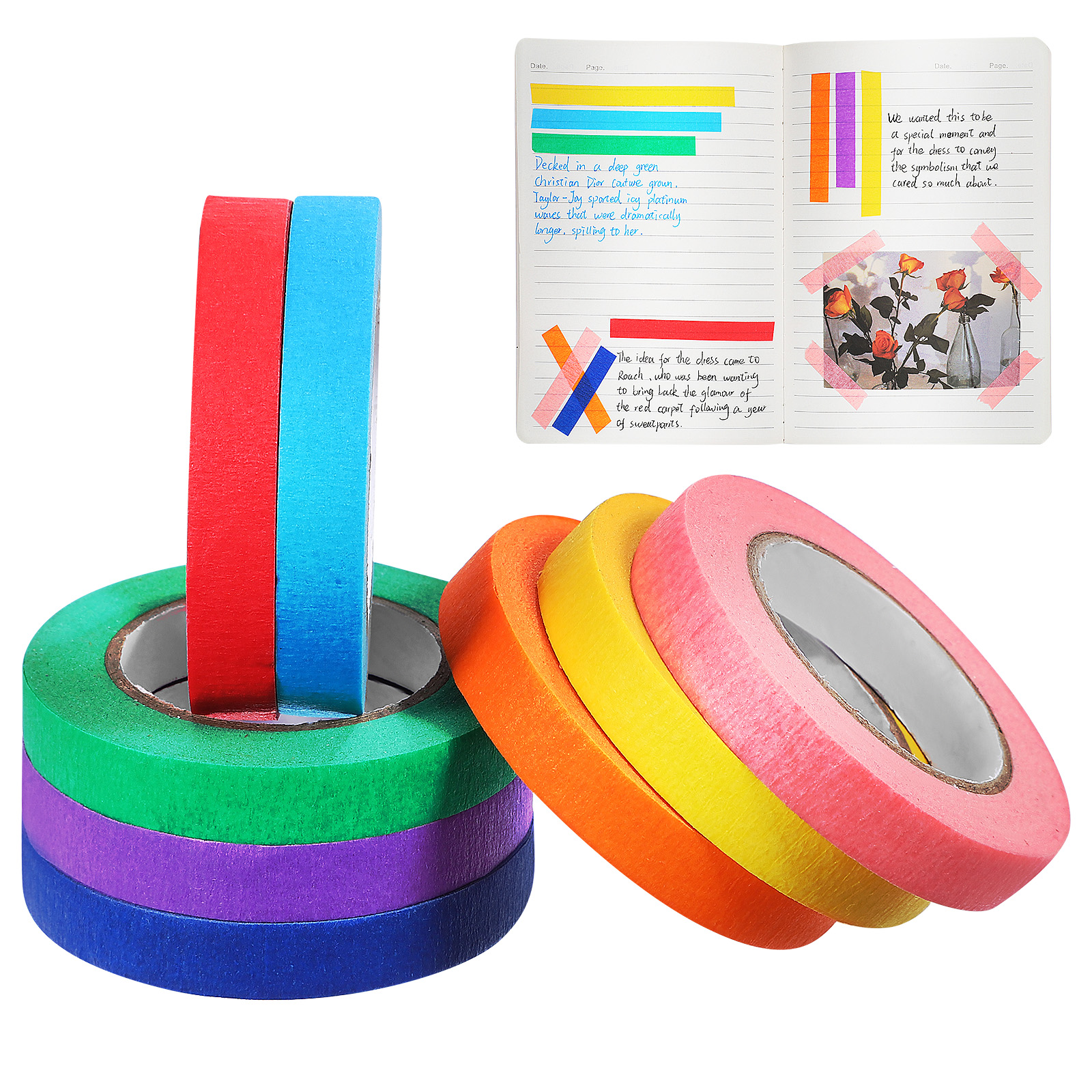 8 Rolls Multicolor 10mmx13m DIY Masking Tapes Colored Painters Tape Decorative Paper Watercolor Craft Use Easy Removal