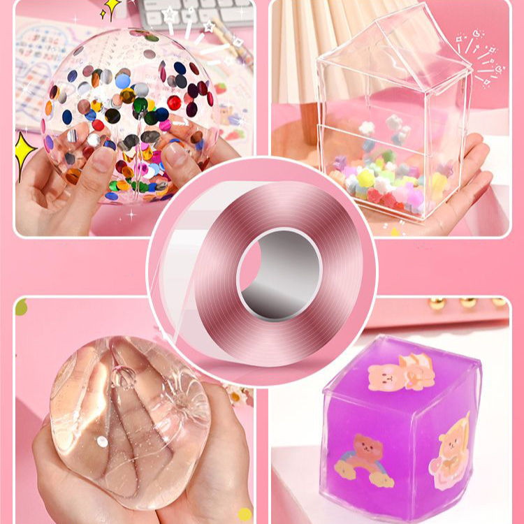 PET Nano Glue For DIY Craft Children Pinch ToySticky Double Sided Tape Transparent Paste Blowing Bubble Decompression Toys Glue