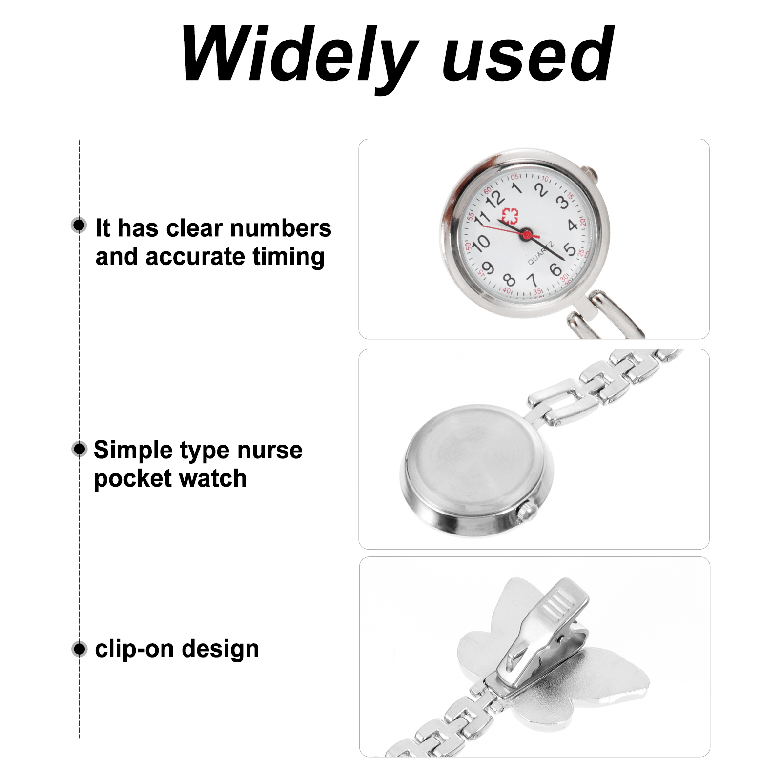 Butterfly Nurse Watch Watches for Women Clear Numbers Accurate Timing Clip On Durable High Quality Material Free