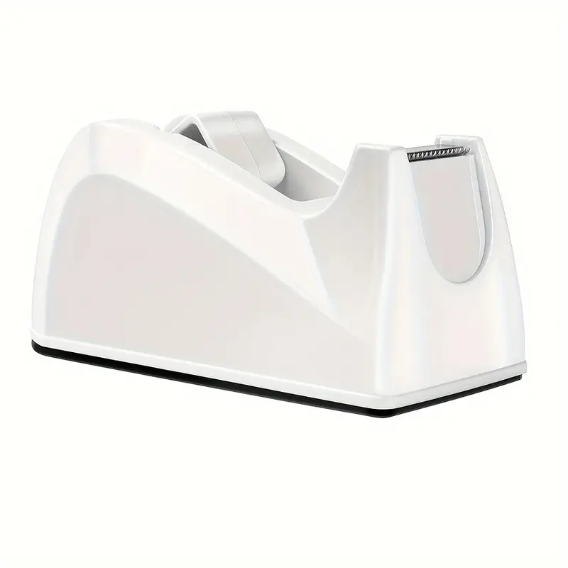 &quot;Effortless&quot; Compact White Pieceaging Tape Dispenser With Stainless Steel Cutter - Portable, Non-Slip Office Stationery Holder