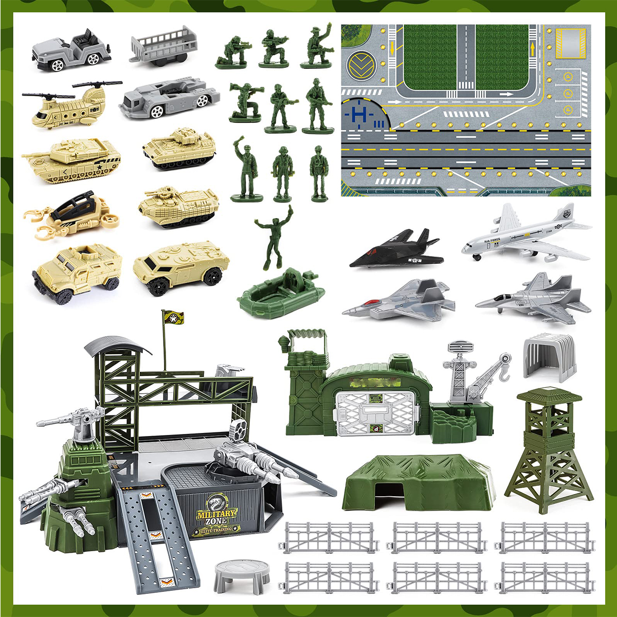 Toy Base Set Comes With Toy Vehicles & Weapons & Equipment Accessories & Game Map Great Toys For 3 4 5 Year Old Boys And Girls