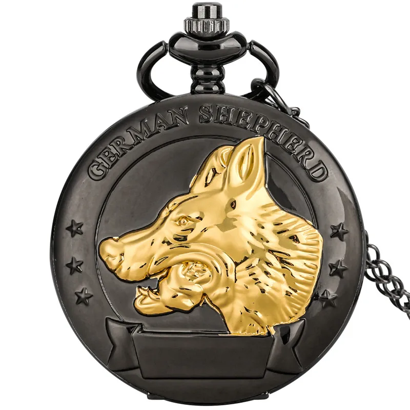 Vintage Style Golden German Shepherd Dog Design Men Women Quartz Movement Pocket Watch Roman Number Pendant Chain Timepiece