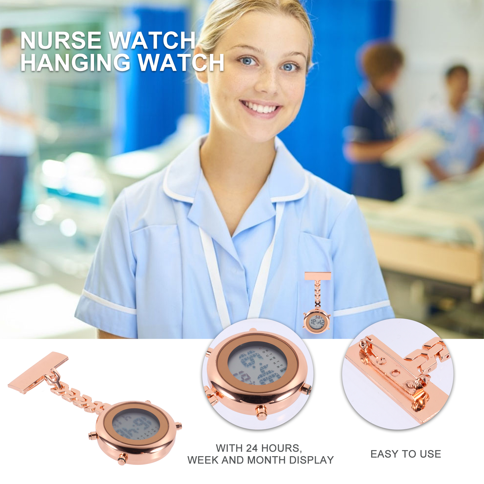 Unisex Lapel Pin Electronic Digital Nurse Alloy Portable Badge Watch For Women Men Birthday Gift Work Decor Pocket Watch