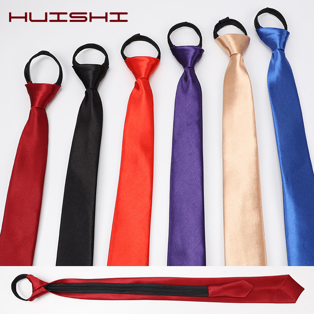 Men&#039;s Formal Zipper Necktie Red Dark Blue Black Color Polyester Satin Tie For Men Vintage Decoration Necktie Wedding Accessories