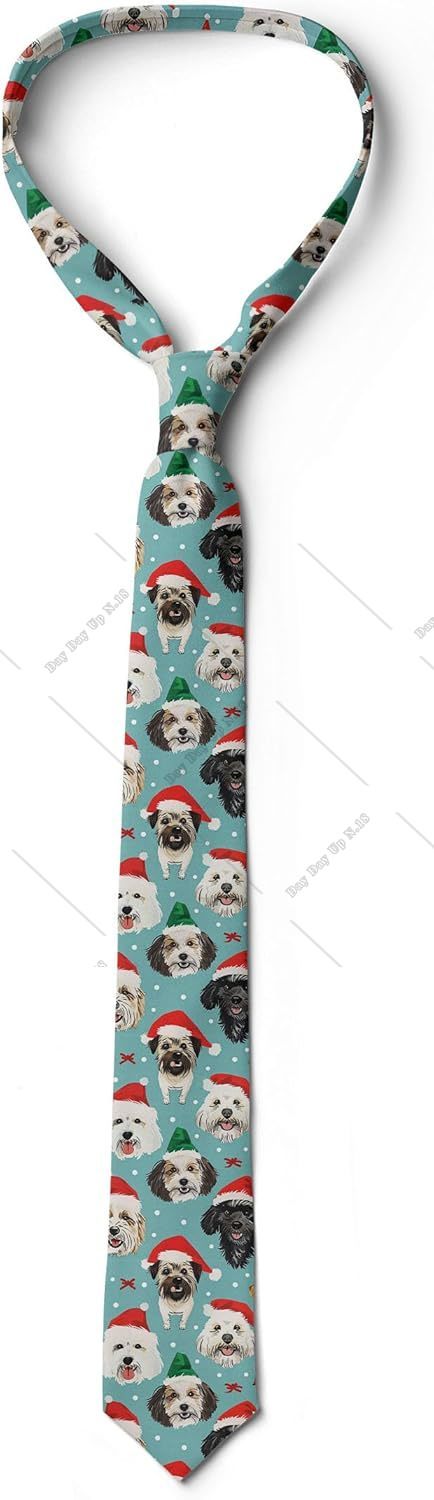 Dogs Cute Animal Blue Ties Multicolor Modern Men&#039;s Tie Christmas Ties Mens Santa Dog Necktie Animal Lover
