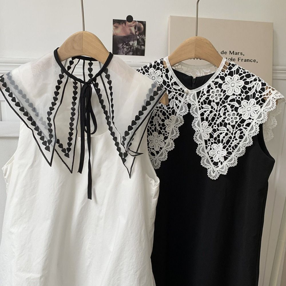 Sweet Hollow Out False Collar Knitted Mesh Crochet Shawl Detachable Collar Scarf Accessories Round Neck