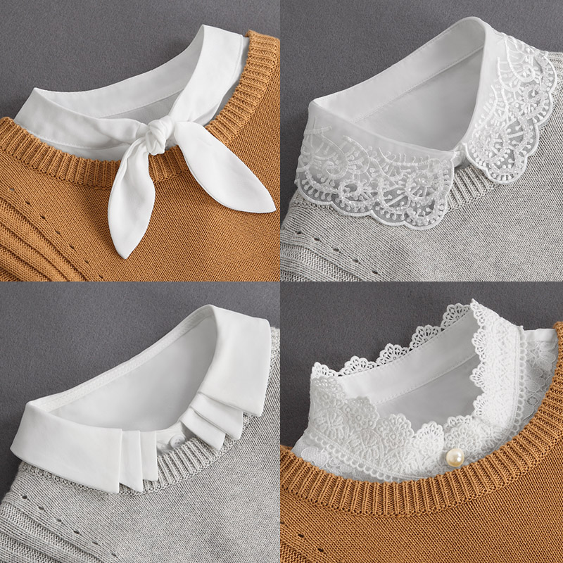 Fashion White Fake Collar Women Detachable Collars Black Woman False Collar Lace Removable Half Shirts Tie Top Collars Decor