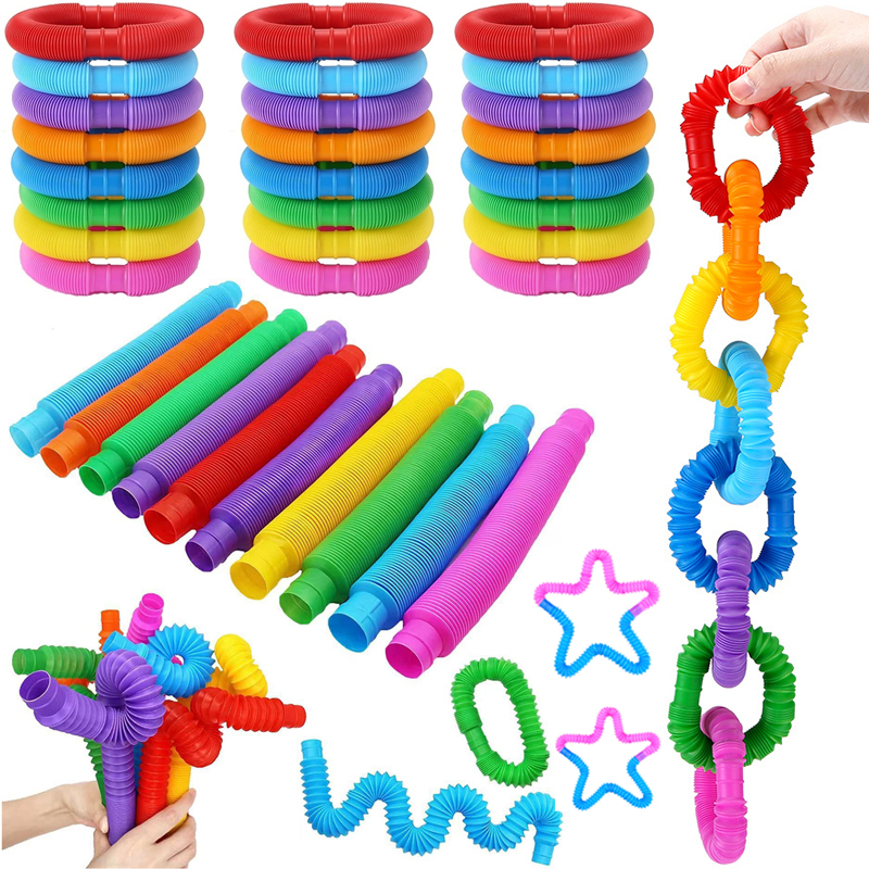 Colorful Pop Tube Rainbow Fidget Toy Telescopic Tube Stress Relief Toy Plastic Stretch Pipe  Plastic Sensory Decompression Toy