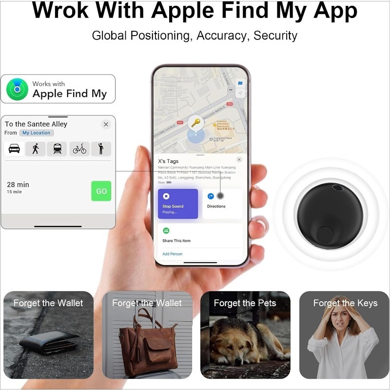 1/2/4Pc wesolvet Mini Car Locator Anti-lost Wallet Keychain Smart Tag Bluetooth Tracker Key Item Finder Use Find My (IOS Only)