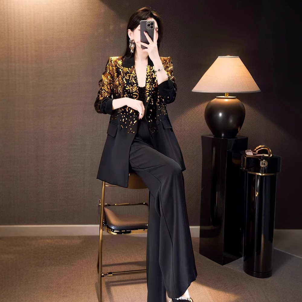 2025 Spring And Autumn High-end Exquisite Fashionable Light Mature Workplace Wear Heavy Industry Sequin Suit Jacket For Women